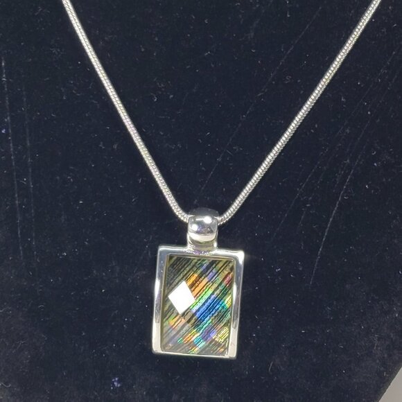 "Silver-Tone Multicolor Rectangle Pendant Necklace & Earrings  – Fashion Jewelry - Picture 9 of 11